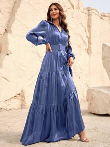 Faeriesty Lantern Sleeve Ruffle Hem Belted Dress Party Dress Wedding Guest Cocktail Dress