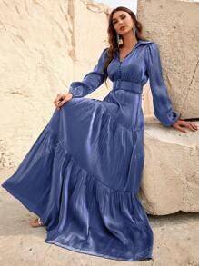 Faeriesty Lantern Sleeve Ruffle Hem Belted Dress Party Dress Wedding Guest Cocktail Dress