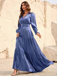 Faeriesty Lantern Sleeve Ruffle Hem Belted Dress Party Dress Wedding Guest Cocktail Dress