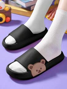 Fashionable Slides For Women, Cartoon Bear Pattern Single Band EVA Slippers - Black - View 2