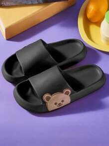Fashionable Slides For Women, Cartoon Bear Pattern Single Band EVA Slippers - Black - View 3