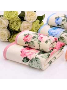 1條花卉印花面巾或1條浴巾粉色梭織毛巾家用 - 粉色 - 查看 2