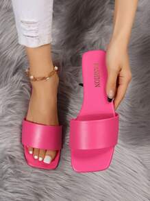 前衛涼拖適用於螢光紅單帶平底涼鞋 - 西瓜粉 - 查看 1