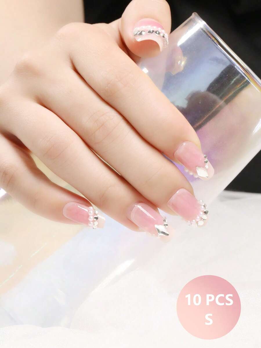 Ulepsz swój wygląd dzięki 10-częściowemu zestawowi do krótkich trumien z kryształkami 3D, pełne pokrycie sztucznych paznokci, dociskane paznokcie, artykuły do paznokci, paznokcie