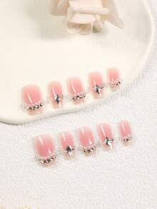 Ulepsz swój wygląd dzięki 10-częściowemu zestawowi do krótkich trumien z kryształkami 3D, pełne pokrycie sztucznych paznokci, dociskane paznokcie, artykuły do paznokci, paznokcie