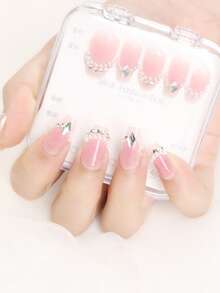 Ulepsz swój wygląd dzięki 10-częściowemu zestawowi do krótkich trumien z kryształkami 3D, pełne pokrycie sztucznych paznokci, dociskane paznokcie, artykuły do paznokci, paznokcie