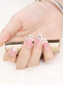 Ulepsz swój wygląd dzięki 10-częściowemu zestawowi do krótkich trumien z kryształkami 3D, pełne pokrycie sztucznych paznokci, dociskane paznokcie, artykuły do paznokci, paznokcie