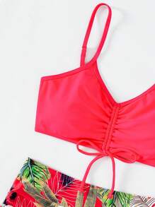 SHEIN Swim 熱帶圖案抽繩比基尼泳裝 - 彩色 - 查看 4