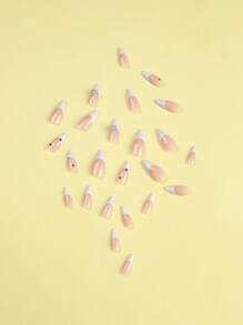 Instantly Upgrade Your Look With 24pcs Long Almond French Style 3D Rhinestone Star Decor Full Cover Fake Nail Set - Multicolor - View 4