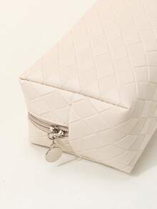 1pc Plaid Pattern PU Square Makeup Bag - Khaki - View 3