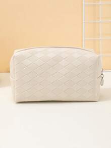 1pc Plaid Pattern PU Square Makeup Bag - Khaki - View 4