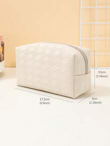1pc Plaid Pattern PU Square Makeup Bag - Khaki - View 5