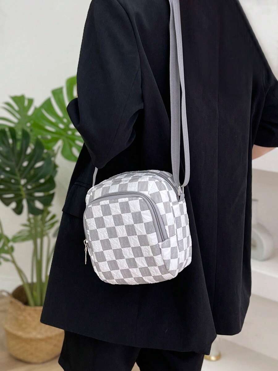 Túi dây kéo hai lớp kẻ sọc dọc thời trang hợp thời trang - Xám - Xem 1