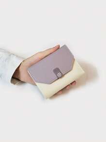 撞色短皮夾信用卡支架適用於日常 - 淡紫色 - 查看 1