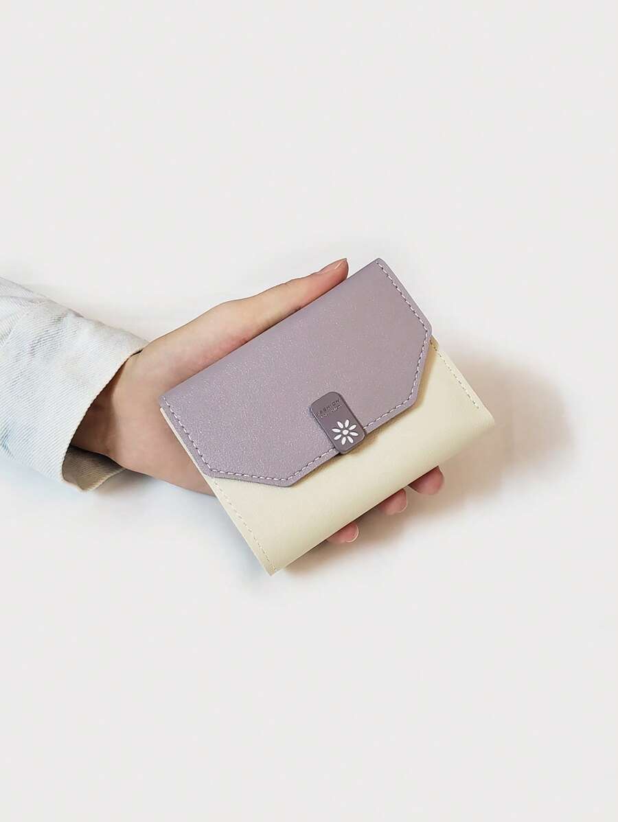 撞色短皮夾信用卡支架適用於日常 - 淡紫色 - 查看 1