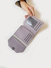 撞色短皮夾信用卡支架適用於日常 - 淡紫色 - 查看 5