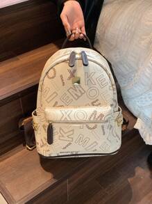 字母圖案經典背包鉚釘裝飾時尚適用於日常