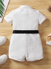 SHEIN 小男童補丁貼口袋襯衫連體短褲