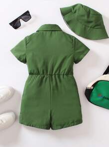 SHEIN 小男童翻蓋口袋襯衫連體短褲和帽