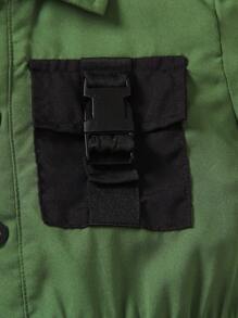 SHEIN 小男童翻蓋口袋襯衫連體短褲和帽