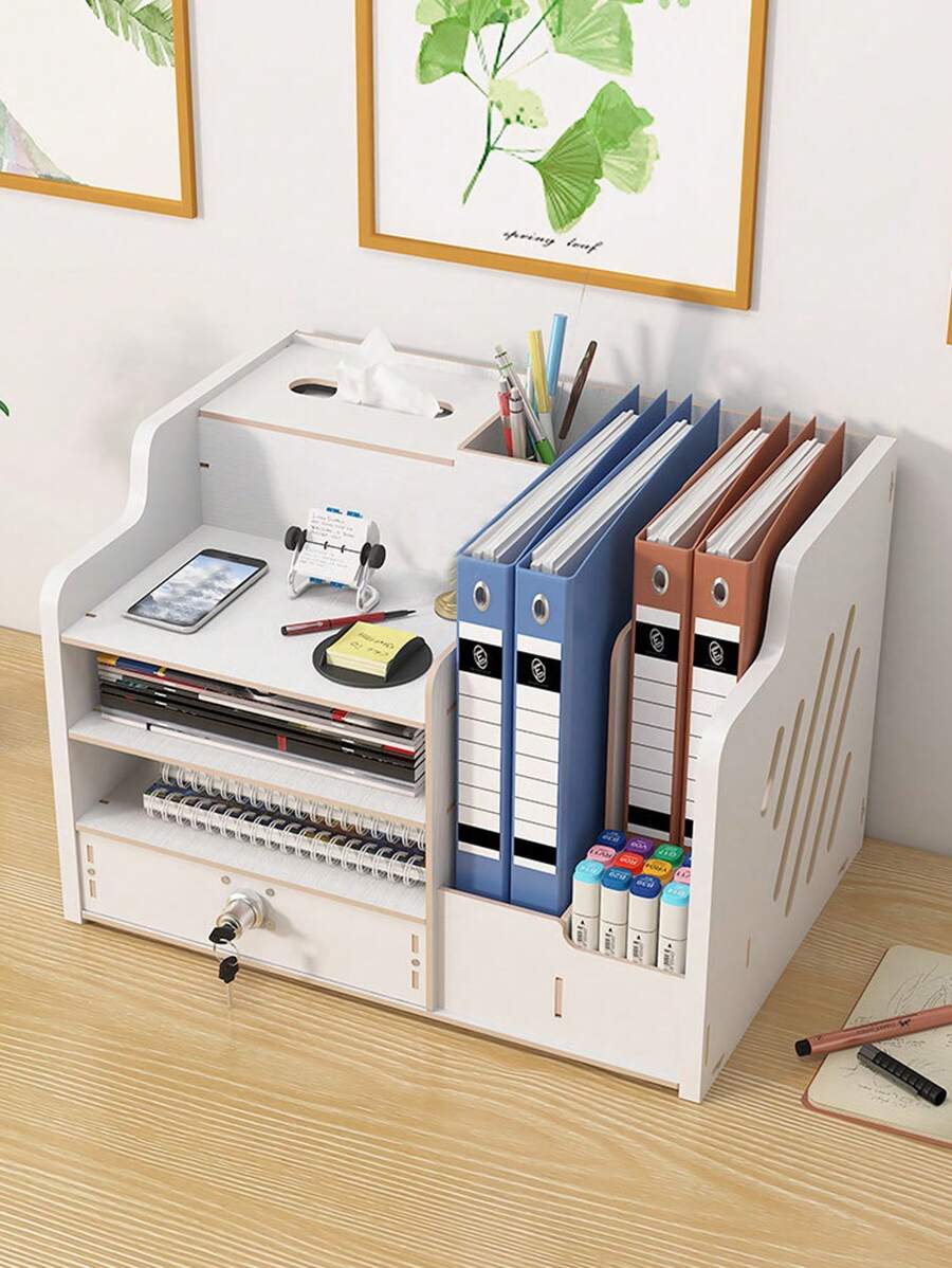 1 Giá Để Bàn Bằng Gỗ Đơn Giản Nhiều Lưới Hộp Bảo Quản Văn Phòng Phẩm Cho Văn Phòng, Sinh Viên Văn Phòng Phẩm Lưu Trữ - trắng - Xem 1