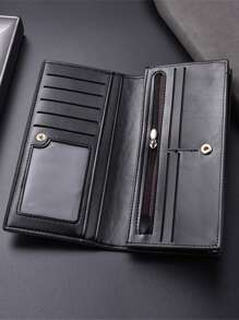 1 件男士时尚长款钱包男士休闲便携式卡包钱包超薄便携，钱，现金白领人士，适合男性，适合男士大学，工作，商务，通勤，办公室，周年纪念，情侣，生日礼物，情人节礼物，礼物 - 黑色 - 查看 1