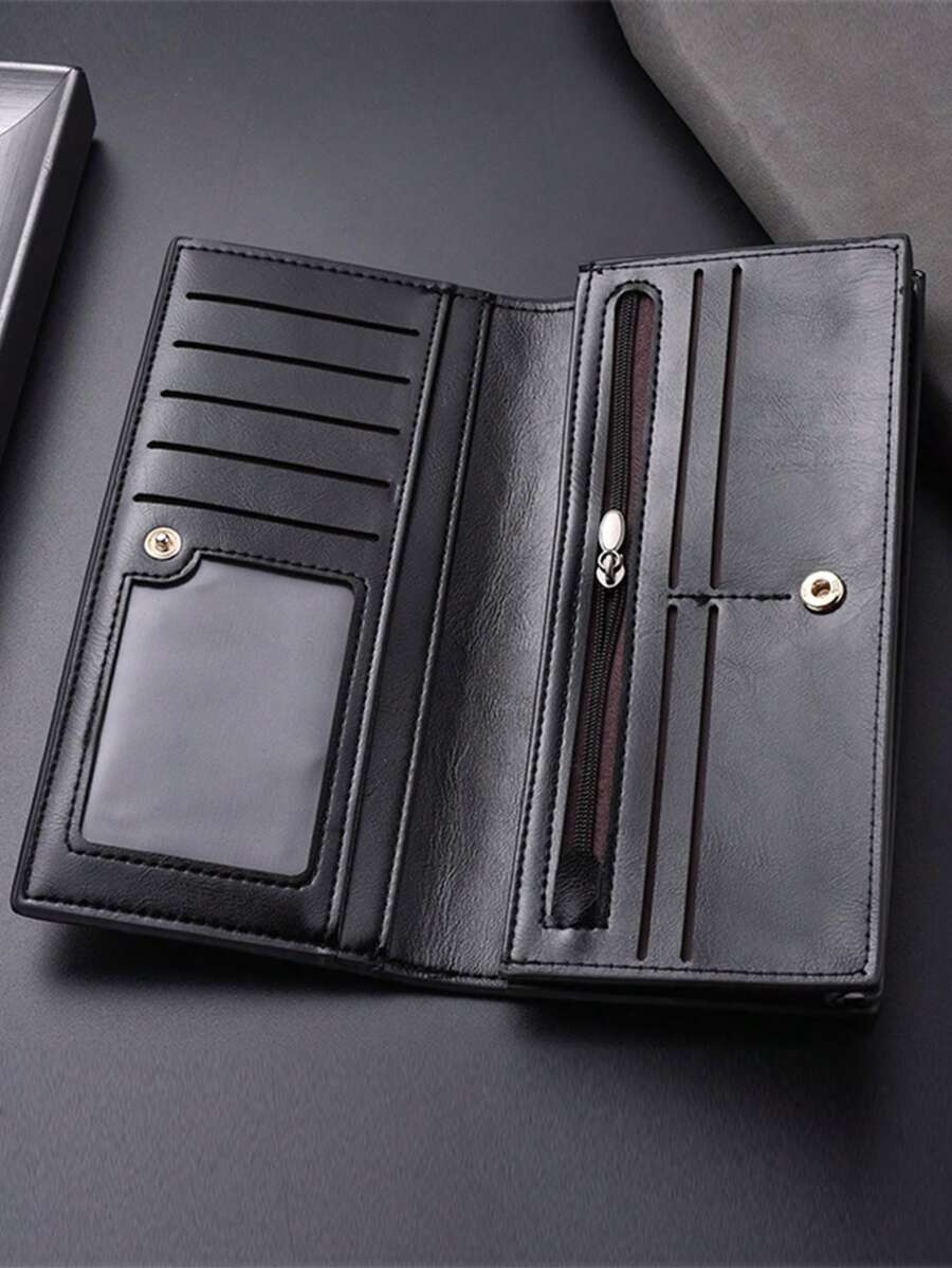 1 件男士时尚长款钱包男士休闲便携式卡包钱包超薄便携，钱，现金白领人士，适合男性，适合男士大学，工作，商务，通勤，办公室，周年纪念，情侣，生日礼物，情人节礼物，礼物 - 黑色 - 查看 1