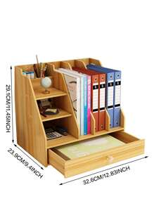 1pc Wooden Desk Holder, Simple Multi-grid Stationery Storage Box For Office, Student Stationery Storage - Black - View 2