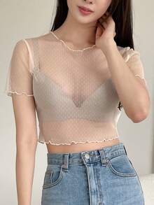 DAZY Lettuce Trim Crop Top Without Bra - Apricot - View 5