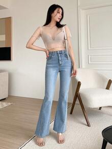 DAZY Lettuce Trim Crop Top Without Bra - Apricot - View 6