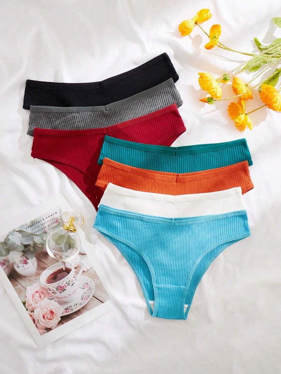SHEIN 7 piezas Bragas unicolor tejido de canalé - Multicolor - Ver 1