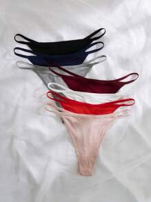 Women's Plus Size High Stretch Plain Knitted Fabric Thong Panties Multi-Color Casual - Multicolor - View 4