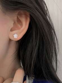 1對優雅甜美玫瑰形耳釘送給女士和朋友理想禮物 - 銀色 - 查看 4