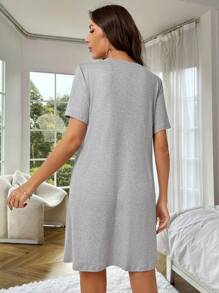 愛心和標語圖案休閒服洋裝 - 淺灰色 - 查看 2