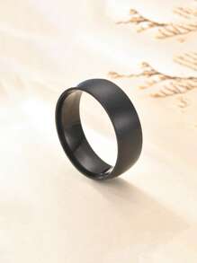 1入組時尚和簡約風啞光不銹鋼男士戒指日常裝飾 - 黑色 - 查看 1