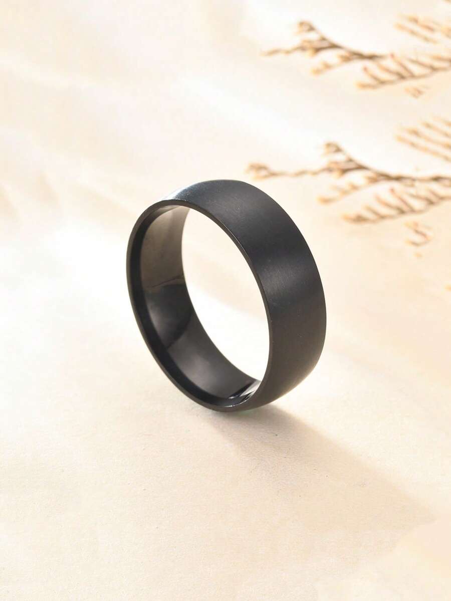 1入組時尚和簡約風啞光不銹鋼男士戒指日常裝飾 - 黑色 - 查看 1