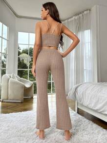 Solid Lettuce Trim Lounge Set - Khaki - View 2