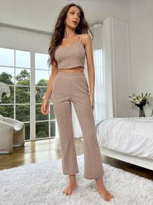 Solid Lettuce Trim Lounge Set - Khaki - View 3