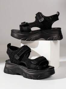 Fashionable Outdoor Sports Sandals For Women, Hook-and-loop Fastener Strap Sandals - Black - View 1