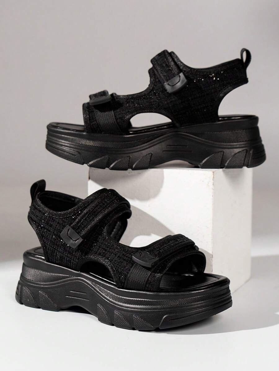 Fashionable Outdoor Sports Sandals For Women, Hook-and-loop Fastener Strap Sandals - Black - View 1