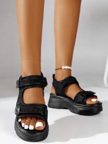 Fashionable Outdoor Sports Sandals For Women, Hook-and-loop Fastener Strap Sandals - Black - View 4