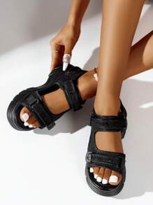 Fashionable Outdoor Sports Sandals For Women, Hook-and-loop Fastener Strap Sandals - Black - View 6