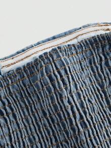 SHEIN MOD 翻蓋細節前紐扣抹胸牛仔上衣 - 中等水洗藍 - 查看 3