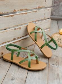 Fashion Green Sandals For Women, Criss Cross Thong Sandals