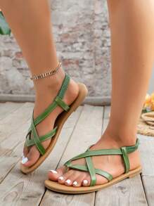 Fashion Green Sandals For Women, Criss Cross Thong Sandals