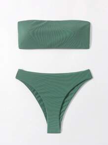 Swim Basics 素色羅紋抹胸比基尼泳裝