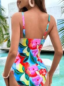 Swim DD+ Floral Print Push Up One Piece Swimsuit - Multicolor - View 2