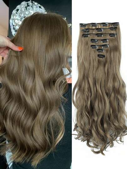 22 Inches Clip In Hair Extensions Long Wavy 7 PCS Invisible Clip Thick Hairpieces Black Hair Piece Soft Full Head Synthetic Fiber For Women