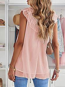 CILKOO Ruffle Trim Mock Neck Blouse - Apricot - View 2