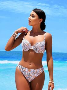 Summer Floral Print Underwire Bikini Set - Multicolor - View 2